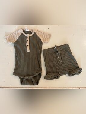 Kate Quinn dark olive bodysuit/short set